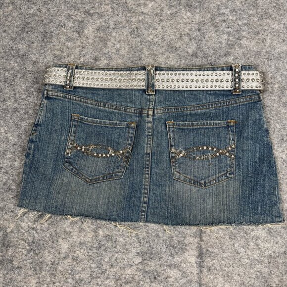 Vintage Y2K Bongo Women's Denim Festival Grunge Micro Mini Skirt Size 7 - Picture 11 of 16